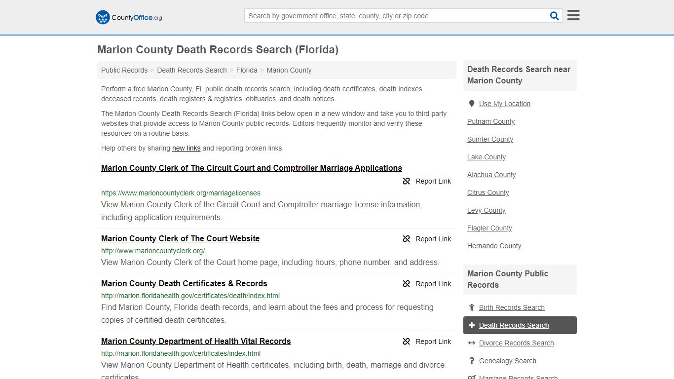 Death Records Search - Marion County, FL (Death ...