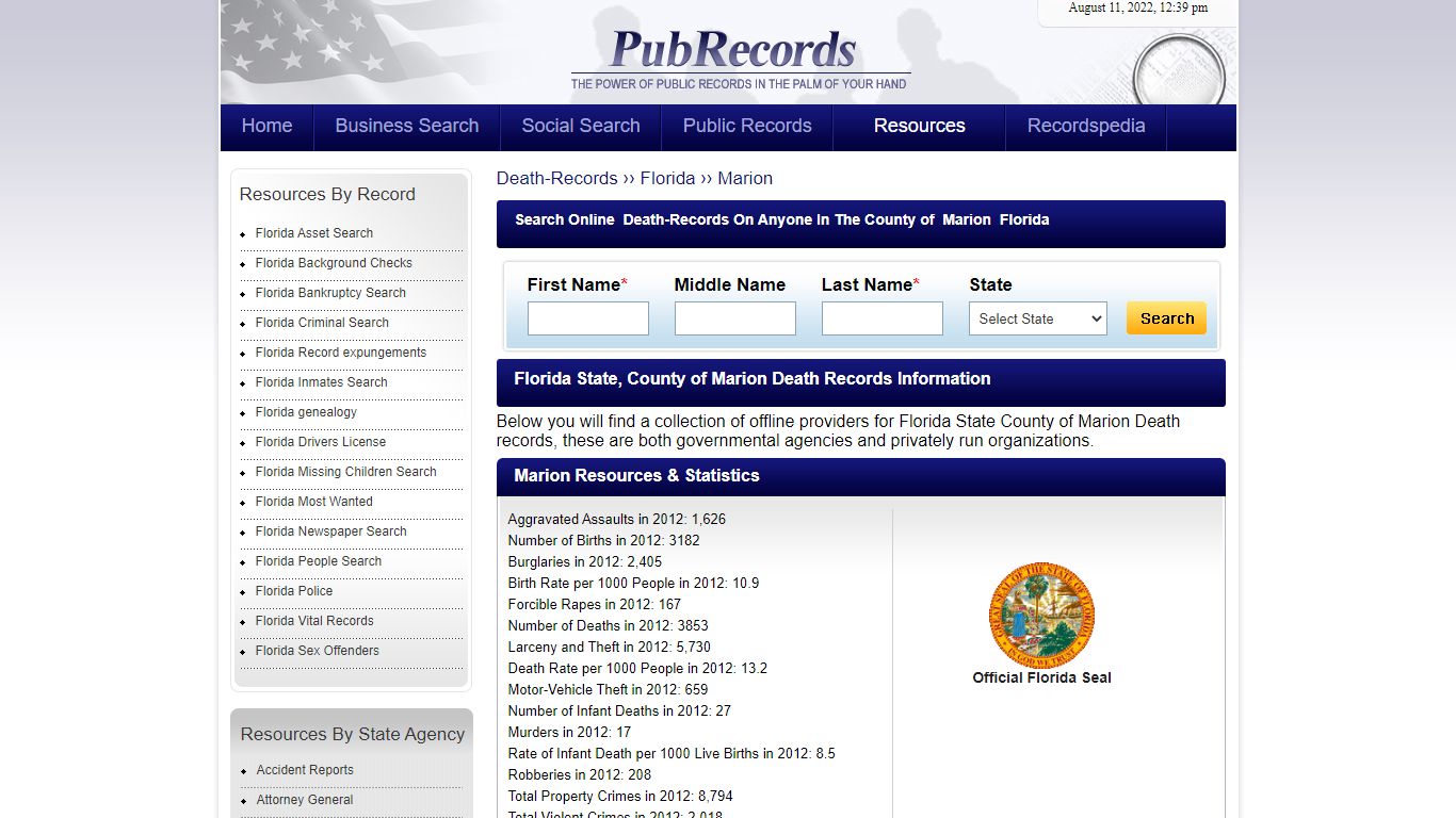 Marion County, Florida Death Records