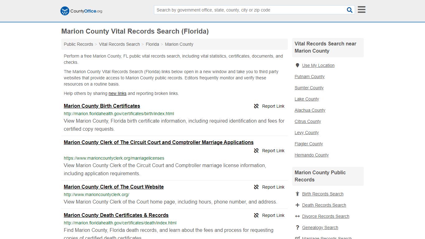 Vital Records Search - Marion County, FL (Birth, Death ...